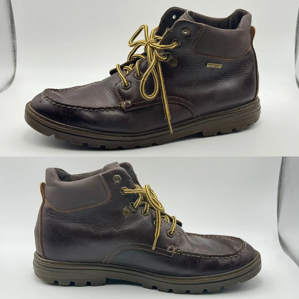 Rockport Storm Surge Brown Leather Water Resistant Moc Toe‎ Boots  Mens 11